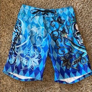 Blue designed swim trunks